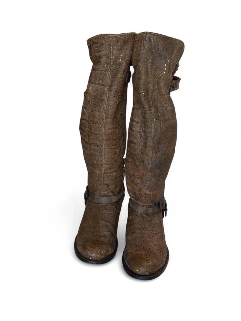 Women's Brown Leather Western Knee-High Boots